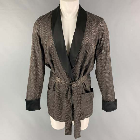 LA PERLA Black Brown Jacquard Silk Blend Shawl Collar Smoking Jacket - Picture 1 of 4